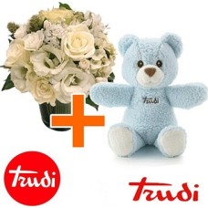 Trudi Plush light blue bear 36cm + Flowers (Curated)